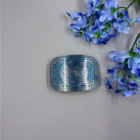 Taxco Signed Turquoise Stone Chip Vintage Belt Buckle - Picture 2 of 10